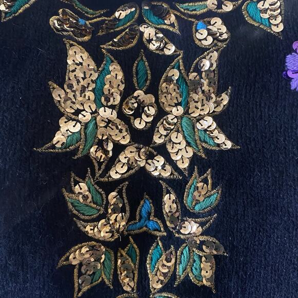 Lauren Cole Petites Vintage 80s Silk Angora Floral Sequin Sweater Small - Picture 4 of 9
